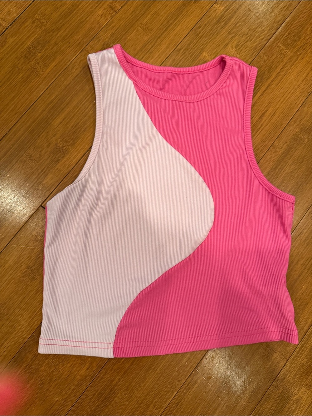 Pink Colorblock Ribbed Crop Tank